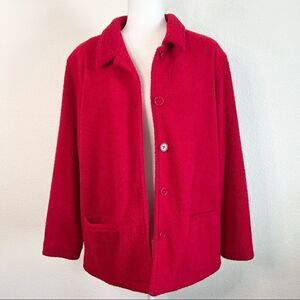 𝅺Sandro Sport Red Soft Textured Button Front Sweater Women's Large Pockets